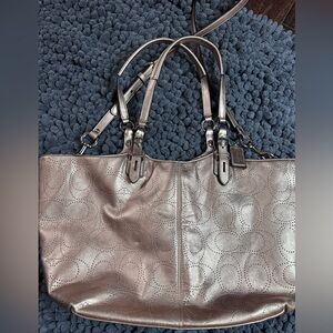 Coach Preforated C print Carley Bleeker Gold Metallic Tote Bag
